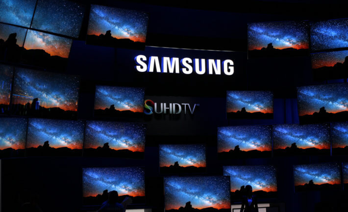 schwarze Wand, Samsung SUHD SmartTVs, Nachthimmel , bunt, Fernseher
