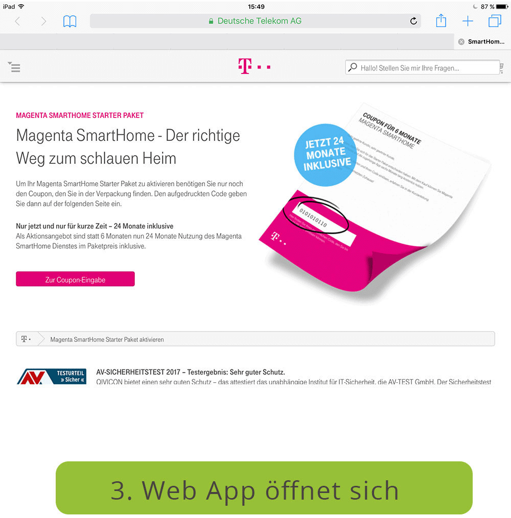 3. Telekom Web App öffnet sich
